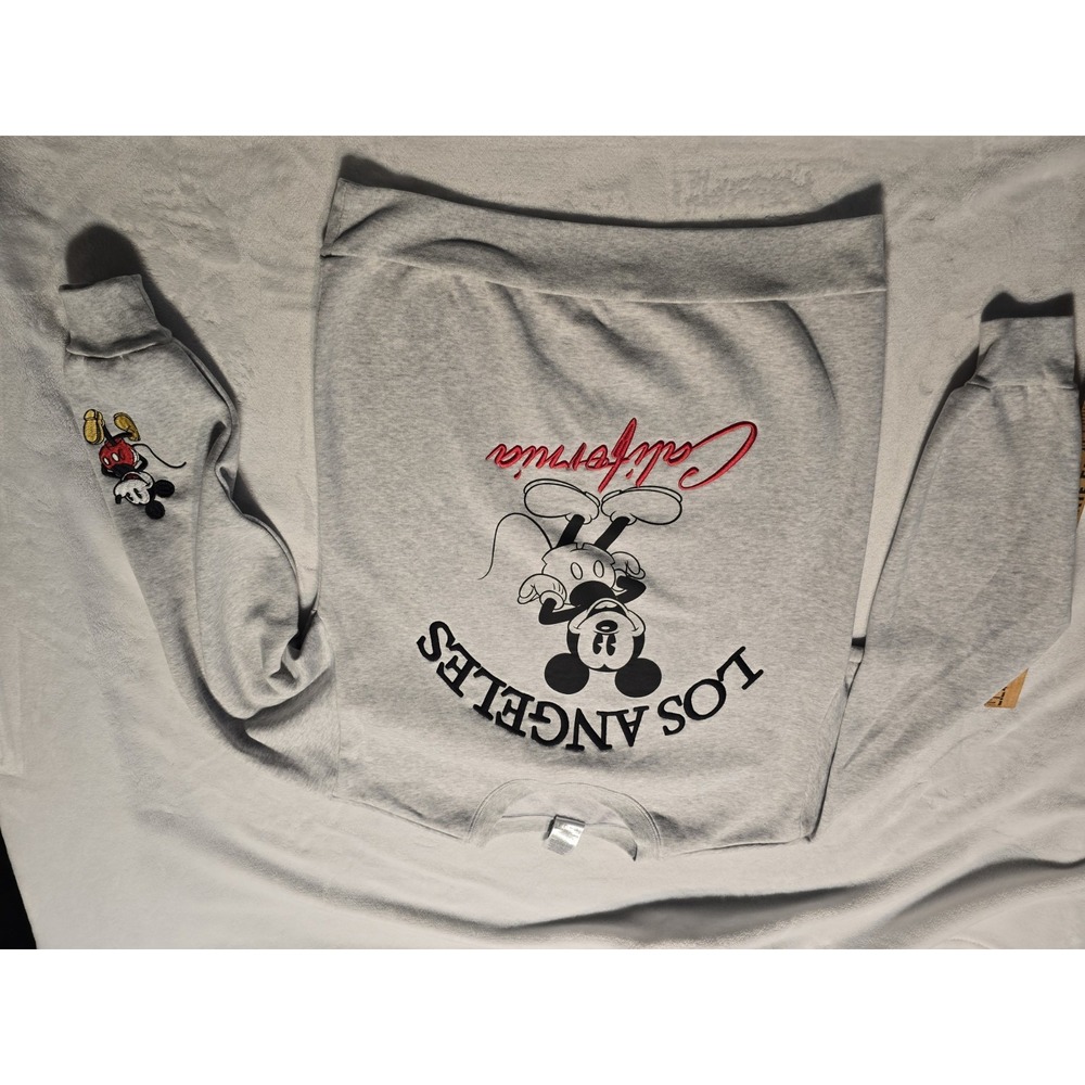 NWT Disney L Heather Gray Embroidered Sweatshirt LA CA Mickey Mouse Crew Neck
